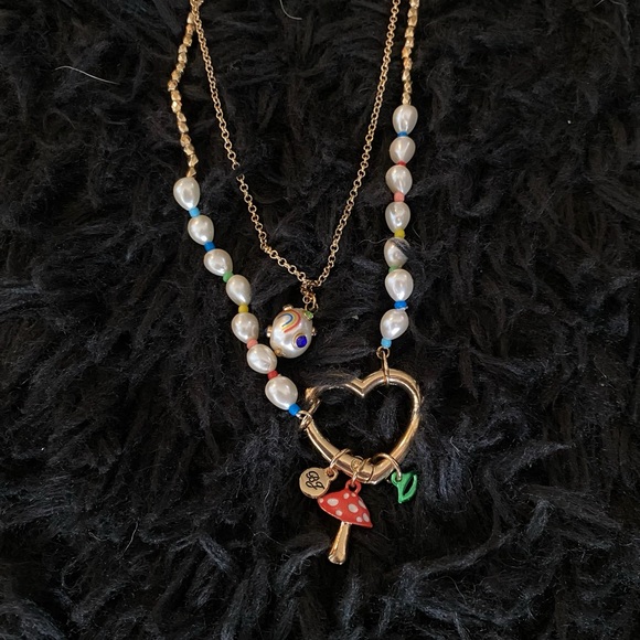 Betsey Johnson One Love Heart Charm Mushroom Smile Lips Necklace Rainbow - NWT - Picture 6 of 15